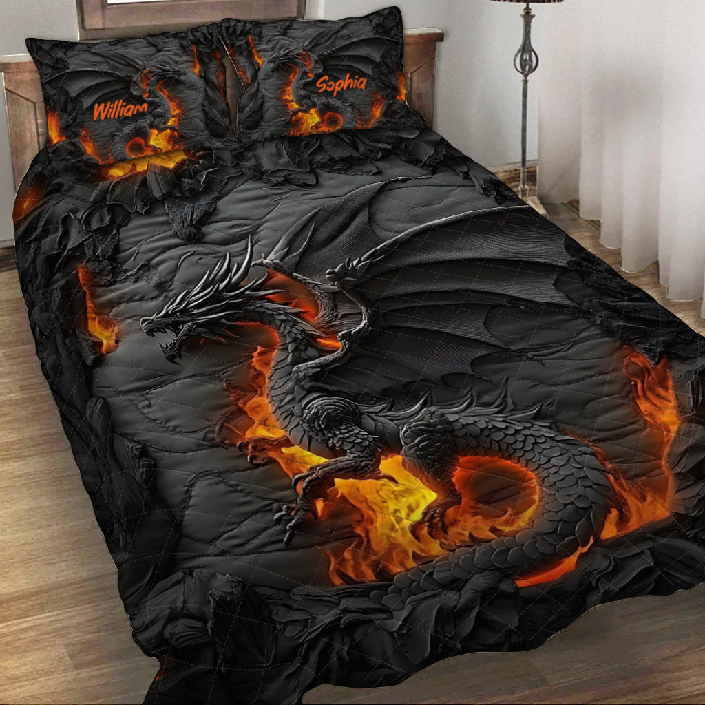 Fire Dragon - Personalized Dragon Quilt Set
