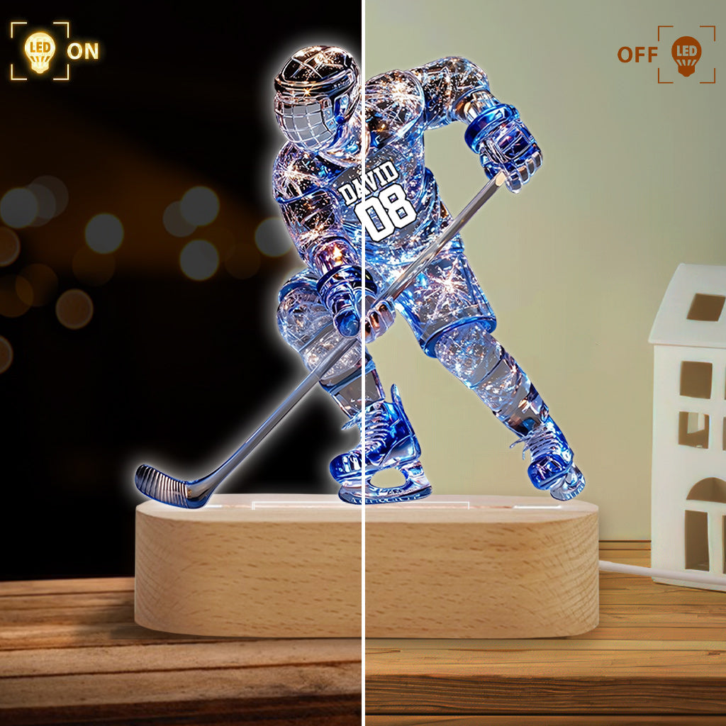 Sparkling Ice Hockey Player - Personalized Hockey Shaped Plaque Light Base