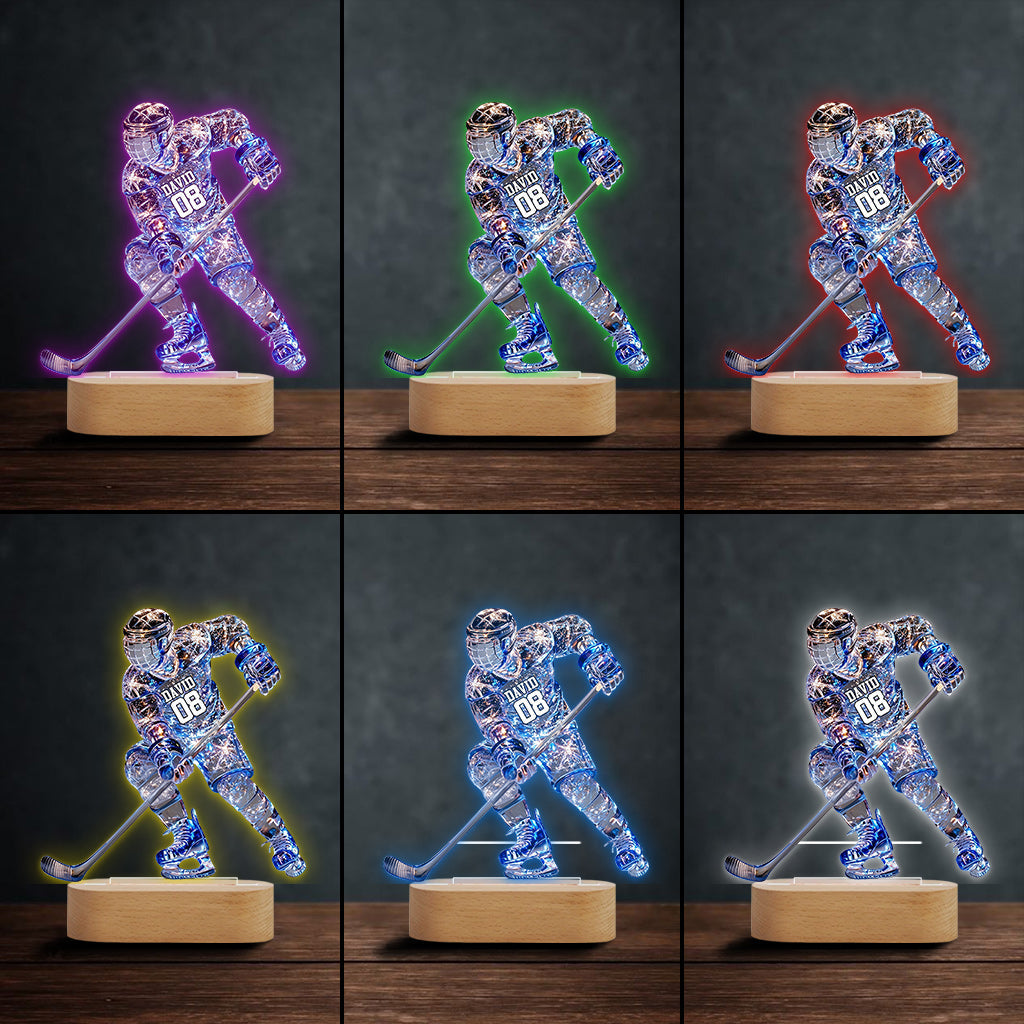 Sparkling Ice Hockey Player - Personalized Hockey Shaped Plaque Light Base
