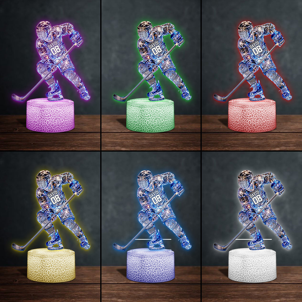 Sparkling Ice Hockey Player - Personalized Hockey Shaped Plaque Light Base