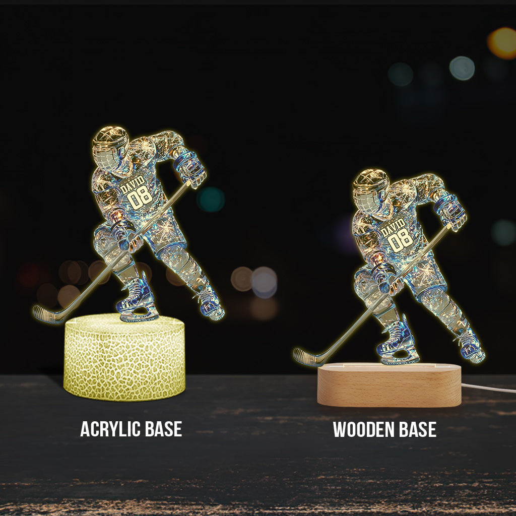 Sparkling Ice Hockey Player - Personalized Hockey Shaped Plaque Light Base