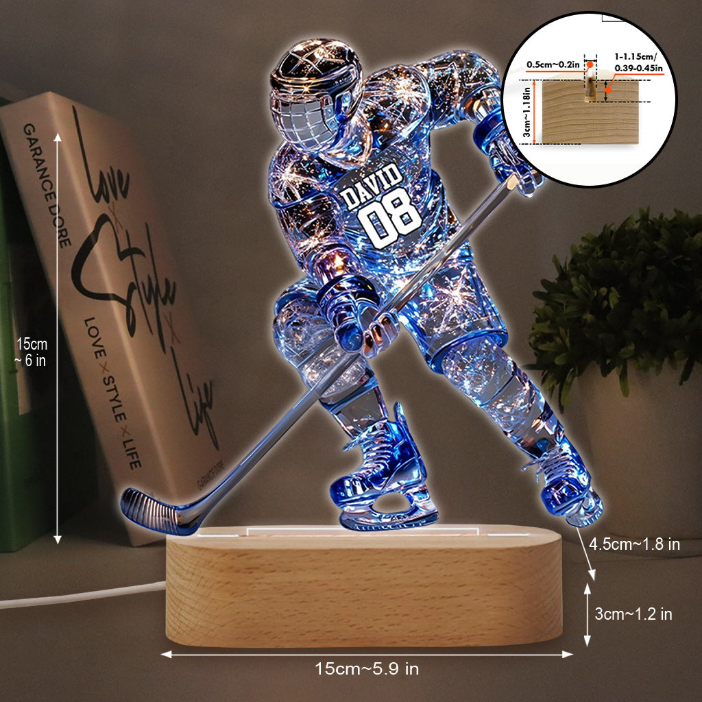 Sparkling Ice Hockey Player - Personalized Hockey Shaped Plaque Light Base
