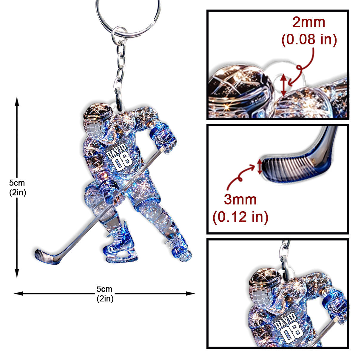 Sparkling Ice Hockey Player - Personalized Hockey Keychain
