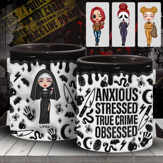Anxious, Stressed, True Crime Obsessed - Personalized Accent Mug