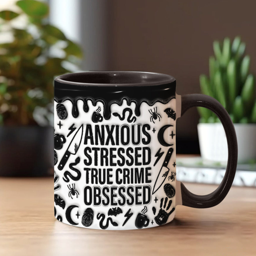 Anxious, Stressed, True Crime Obsessed - Personalized Accent Mug