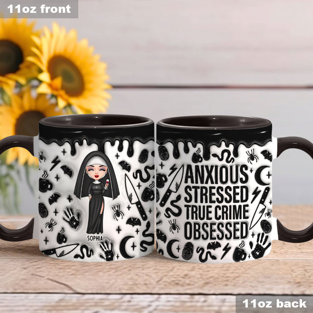 Anxious, Stressed, True Crime Obsessed - Personalized Accent Mug