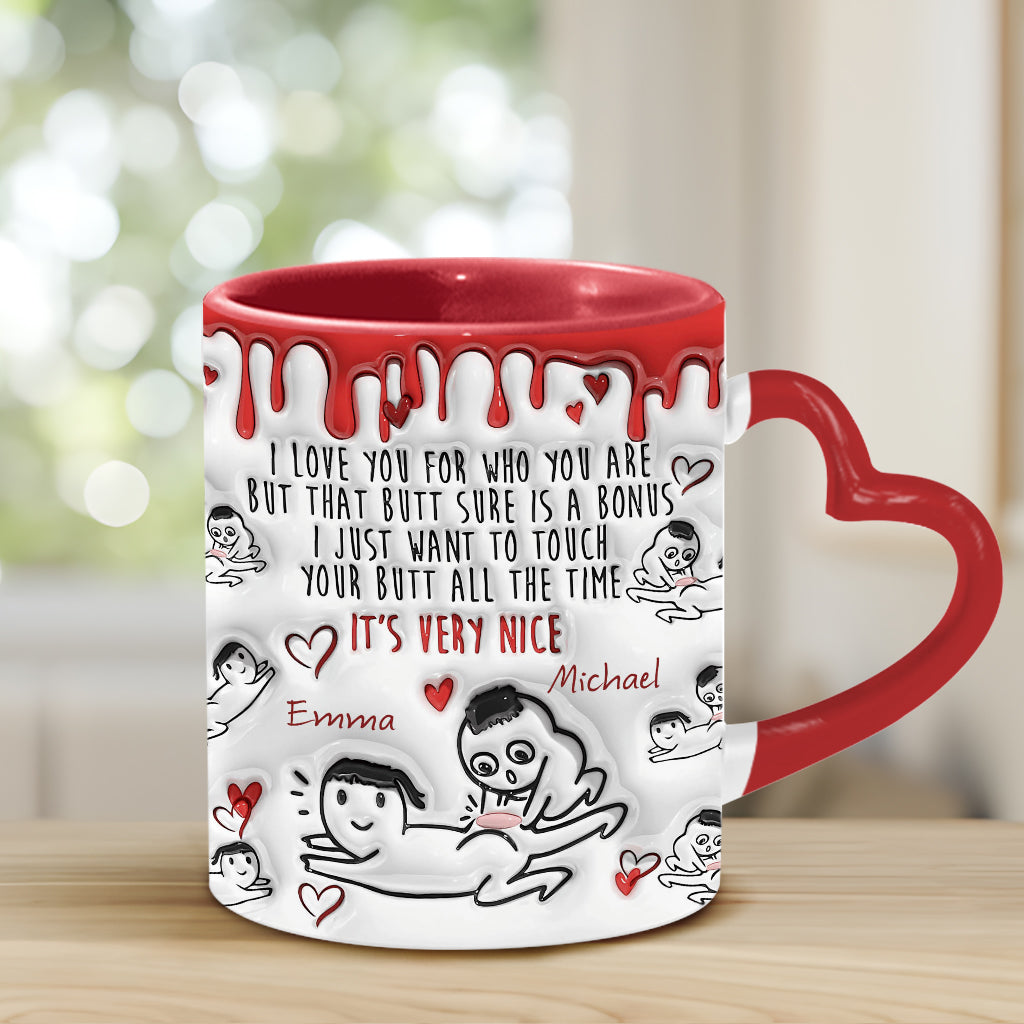 Your Butt Is Bonus - Personalized Couple Heart Handle Mug