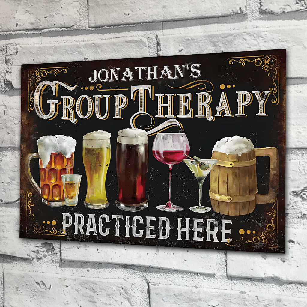 Group Therapy Practiced Here - Personalized Beer Rectangle Metal Sign