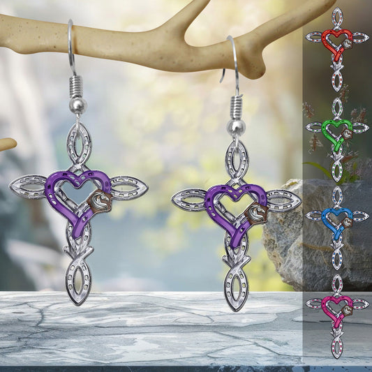 Rustic Horseshoe Cross - Personalized Horse Earrings