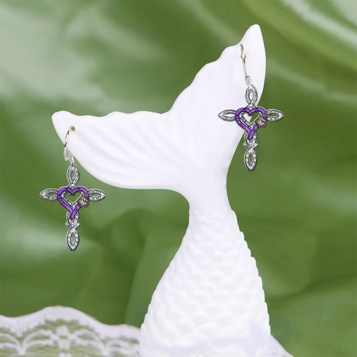 Rustic Horseshoe Cross - Personalized Horse Earrings