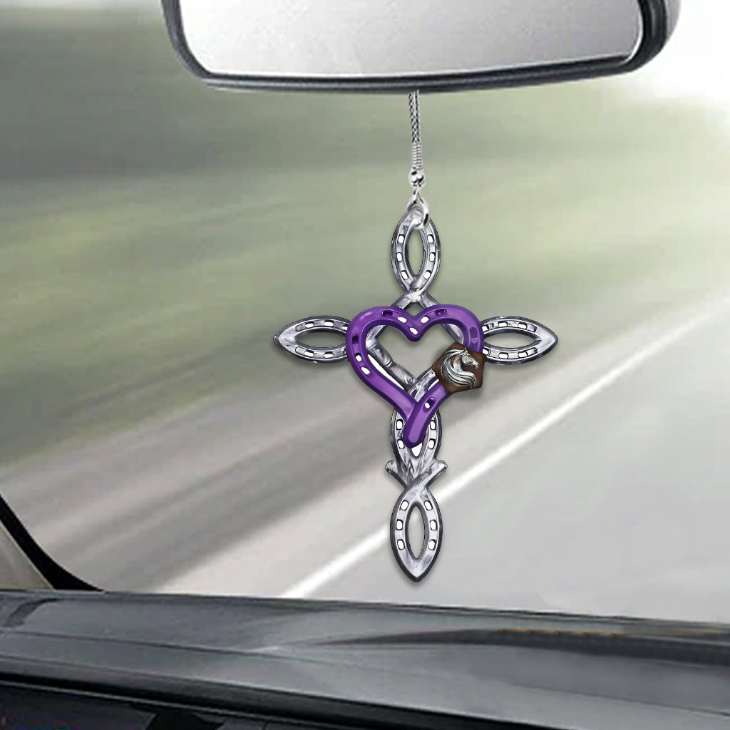 Rustic Horseshoe Cross - Personalized Horse Car Ornament