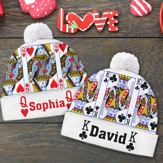 King And Queen - Personalized Couple Beanie Hat