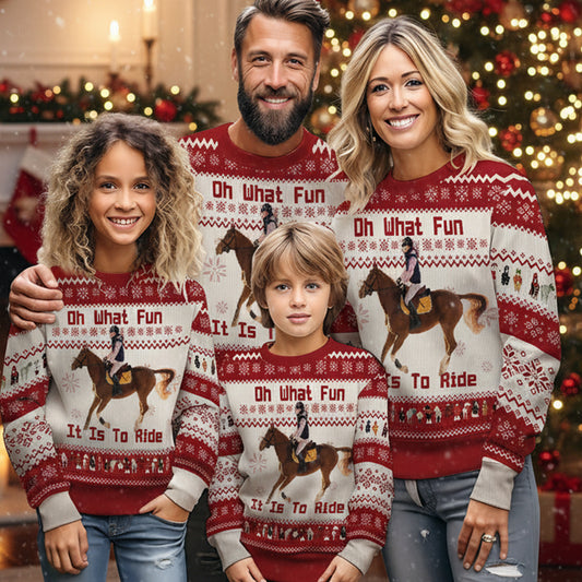 Oh What Fun It Is To Ride Christmas Gift for Horse Lovers - Personalized Horse Ugly Sweater