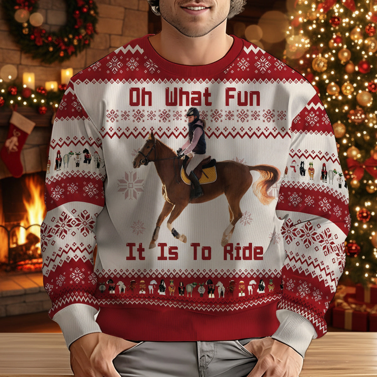 Oh What Fun It Is To Ride Christmas Gift for Horse Lovers - Personalized Horse Ugly Sweater