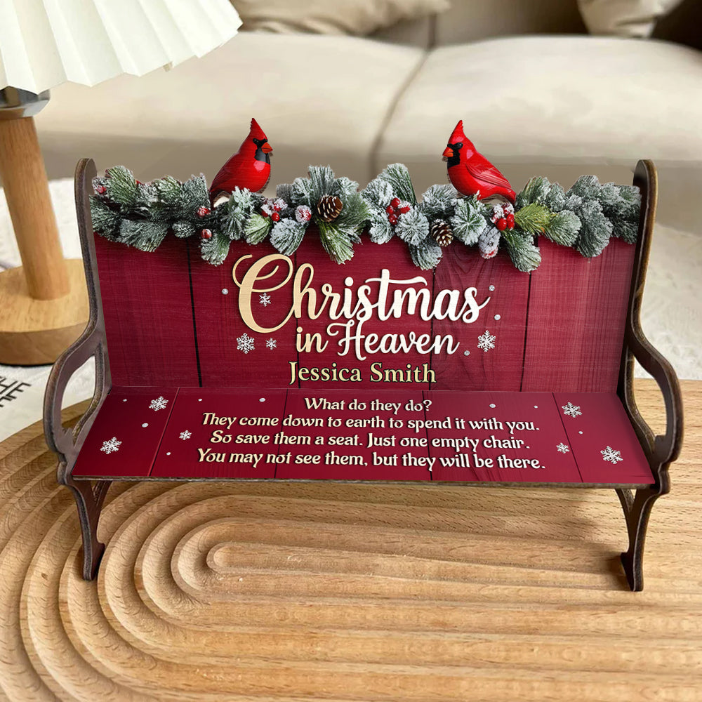 Christmas In Heaven - Personalized Memorial Wooden Bench