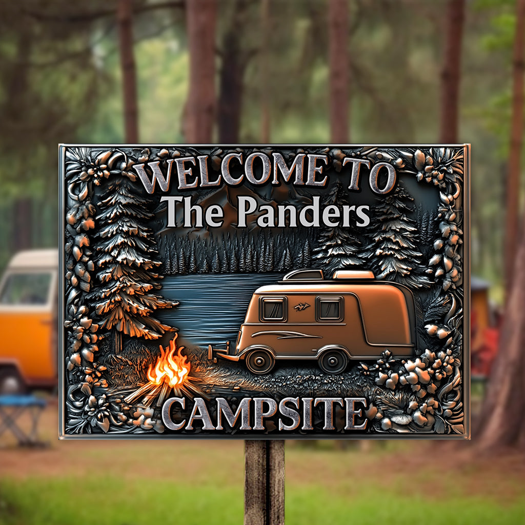 Welcome To Our Campsite - Personalized Camping Rectangle Metal Sign