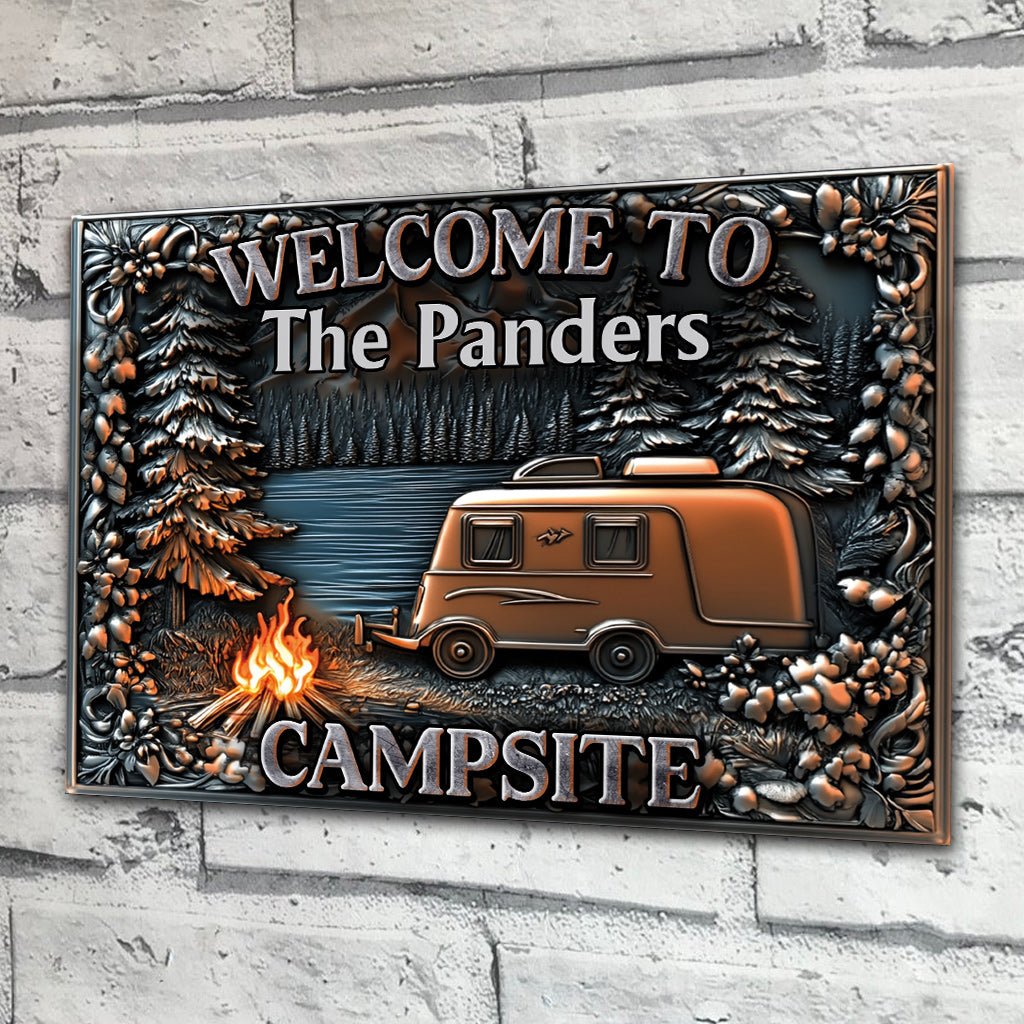Welcome To Our Campsite - Personalized Camping Rectangle Metal Sign