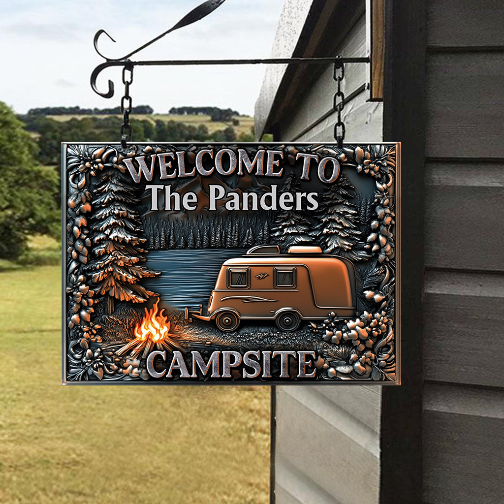 Welcome To Our Campsite - Personalized Camping Rectangle Metal Sign
