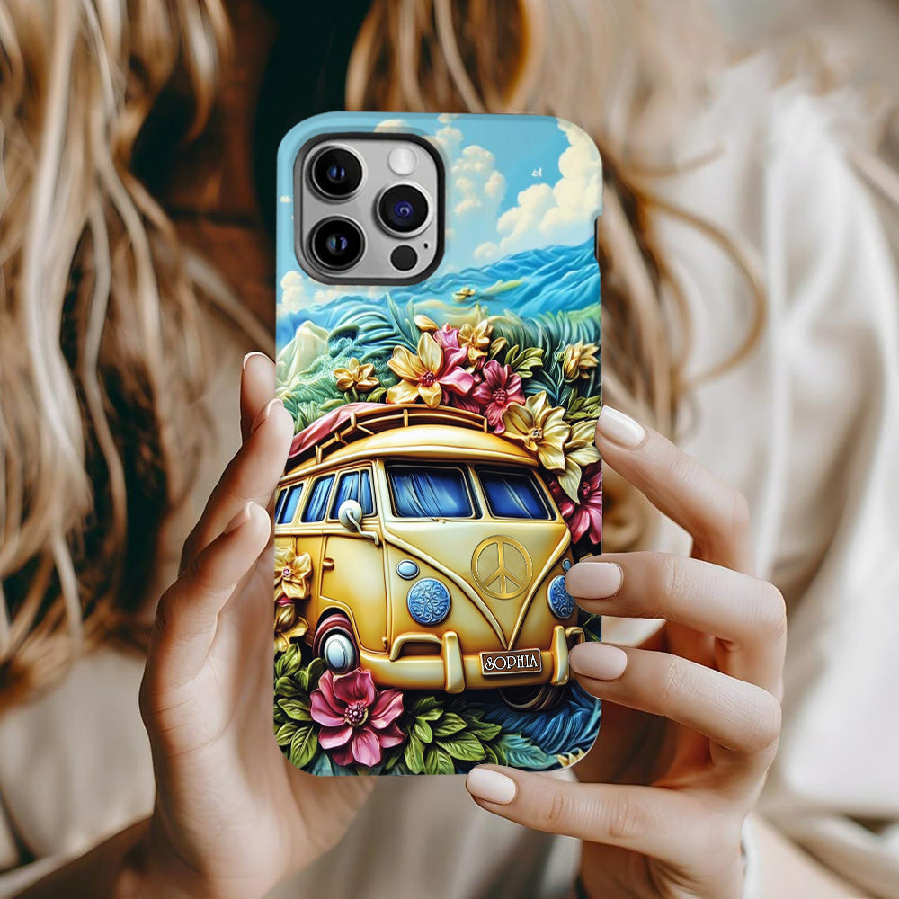 Floral Van Peace Sign - Personalized Hippie Full Print Phone Case