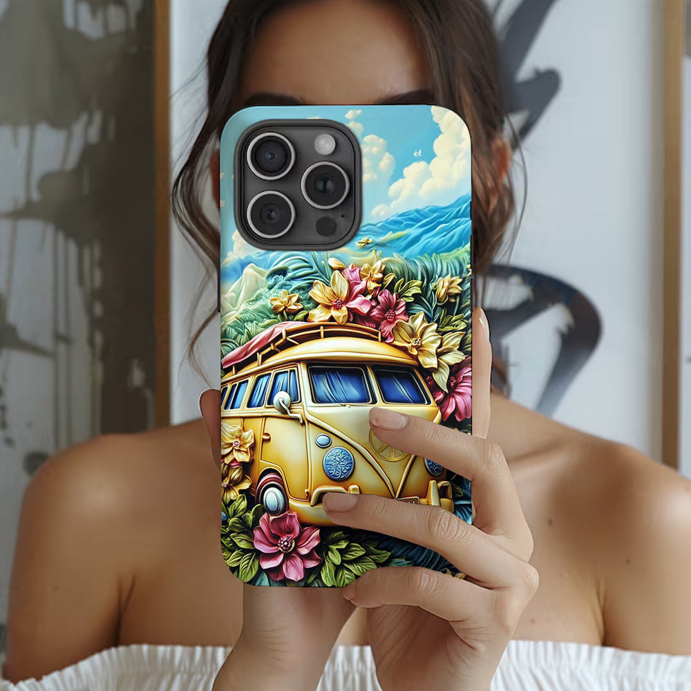 Floral Van Peace Sign - Personalized Hippie Full Print Phone Case