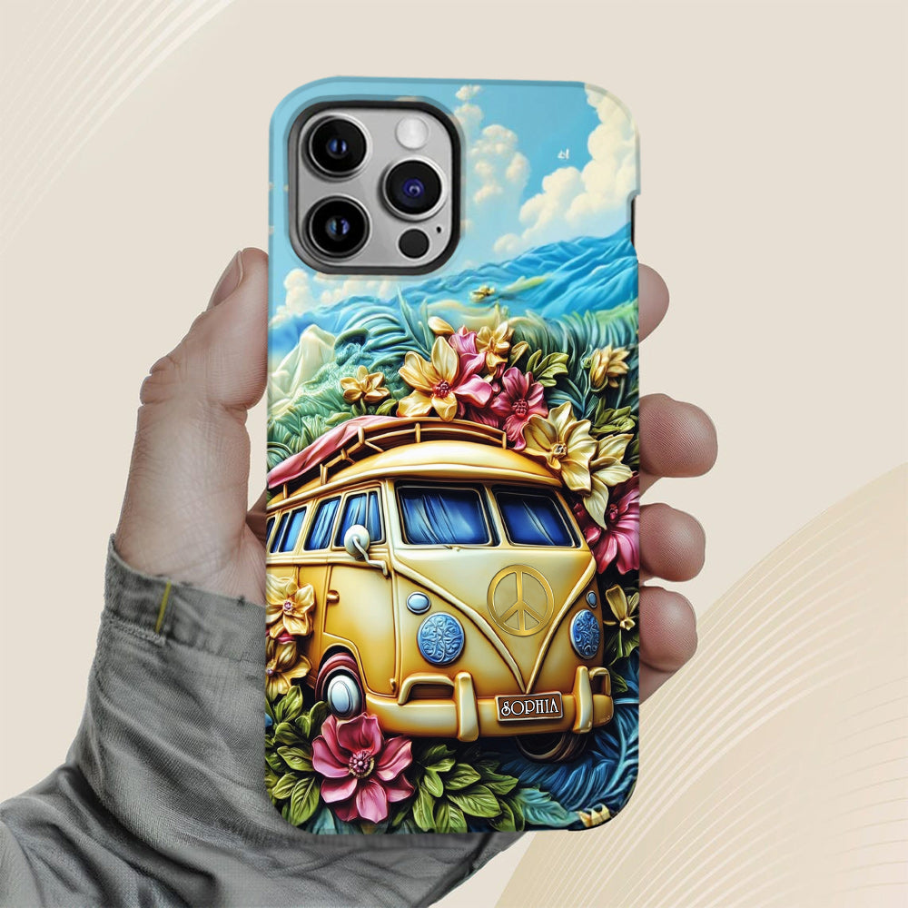 Floral Van Peace Sign - Personalized Hippie Full Print Phone Case