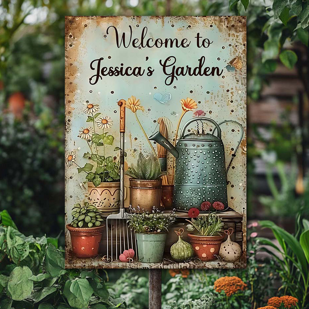Welcome To My Garden - Personalized Gardening Rectangle Metal Sign