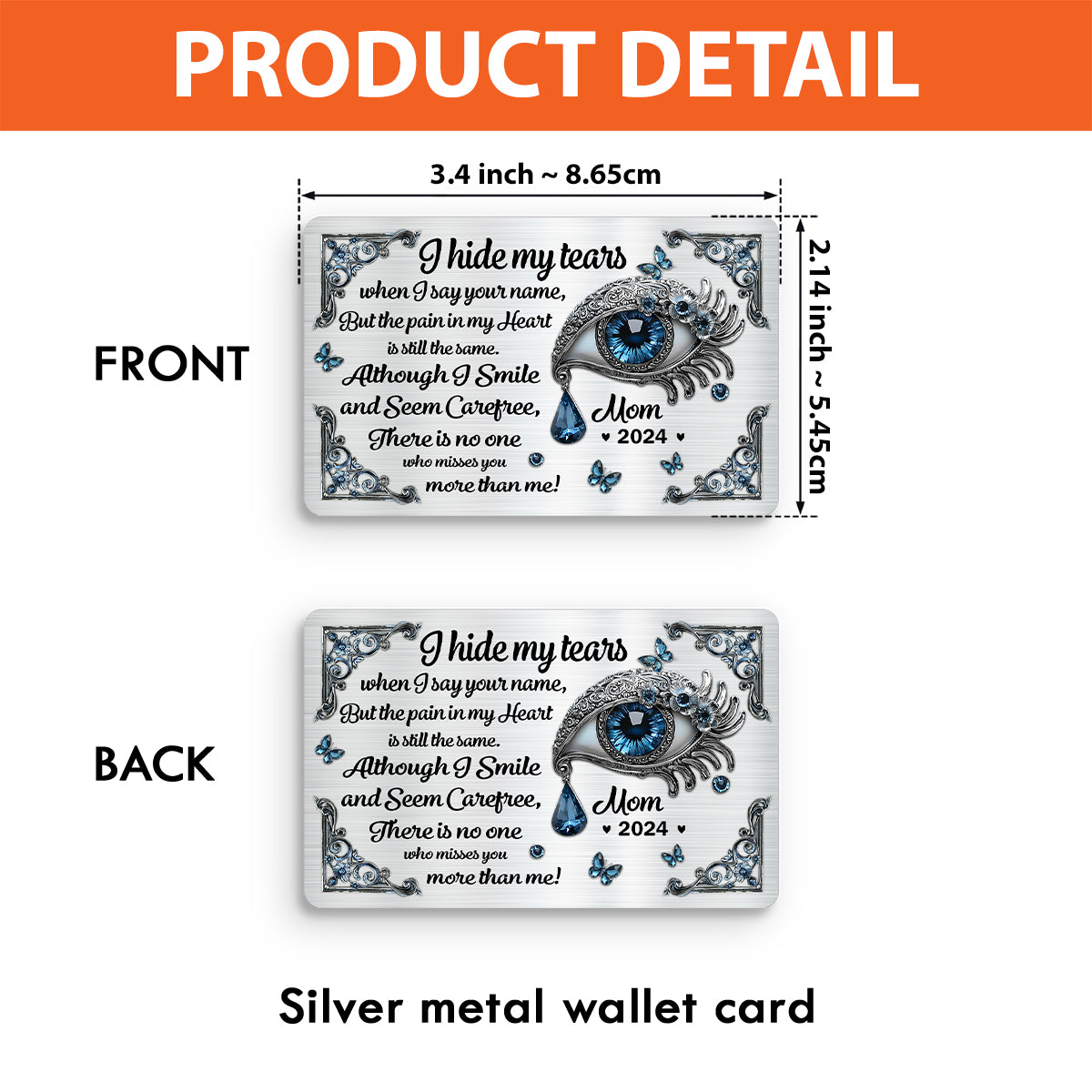 I Hide My Tears - Personalized Memorial Wallet Insert Card