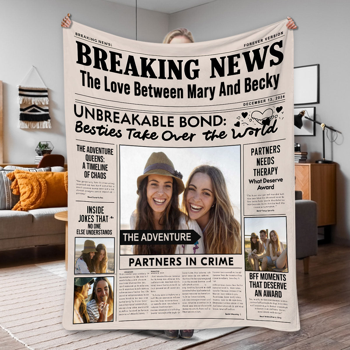 Breaking News Partner in Crime - Personalized Bestie Blanket