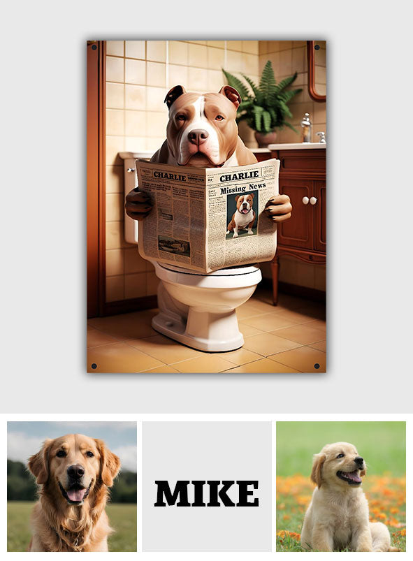 Missing Dog Reading Newspaper - Personalized Dog Rectangle Metal Sign