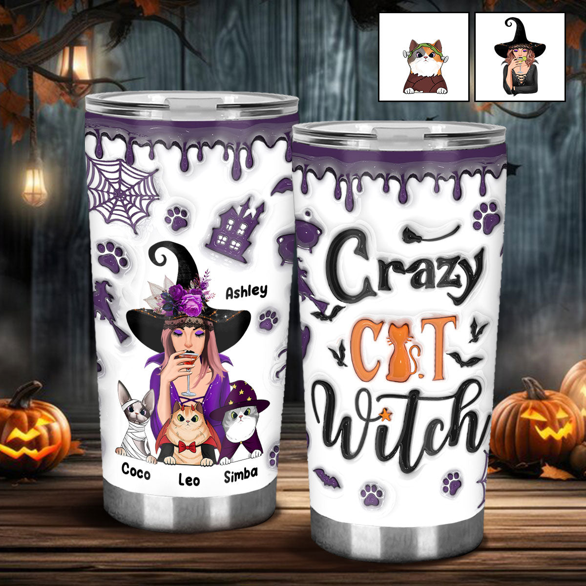 Crazy Cat Witch - Personalized Witch Tumbler