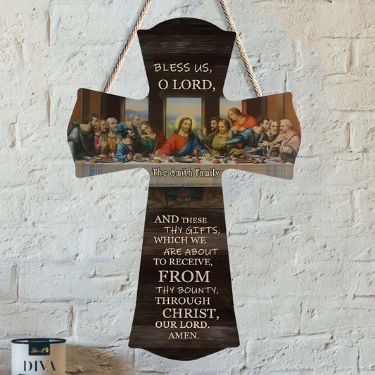 Bless Us O Lord - Personalized Christian Custom Shaped Wood Sign