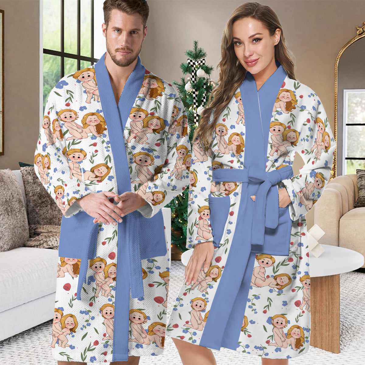 Roses Are Red - Personalized Couple Pajama Kimono Robe