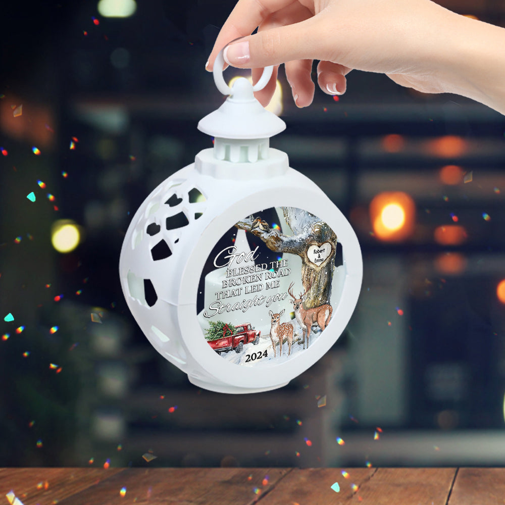 God Blessed The Broken Road - Personalized Couple Round Lantern With Light