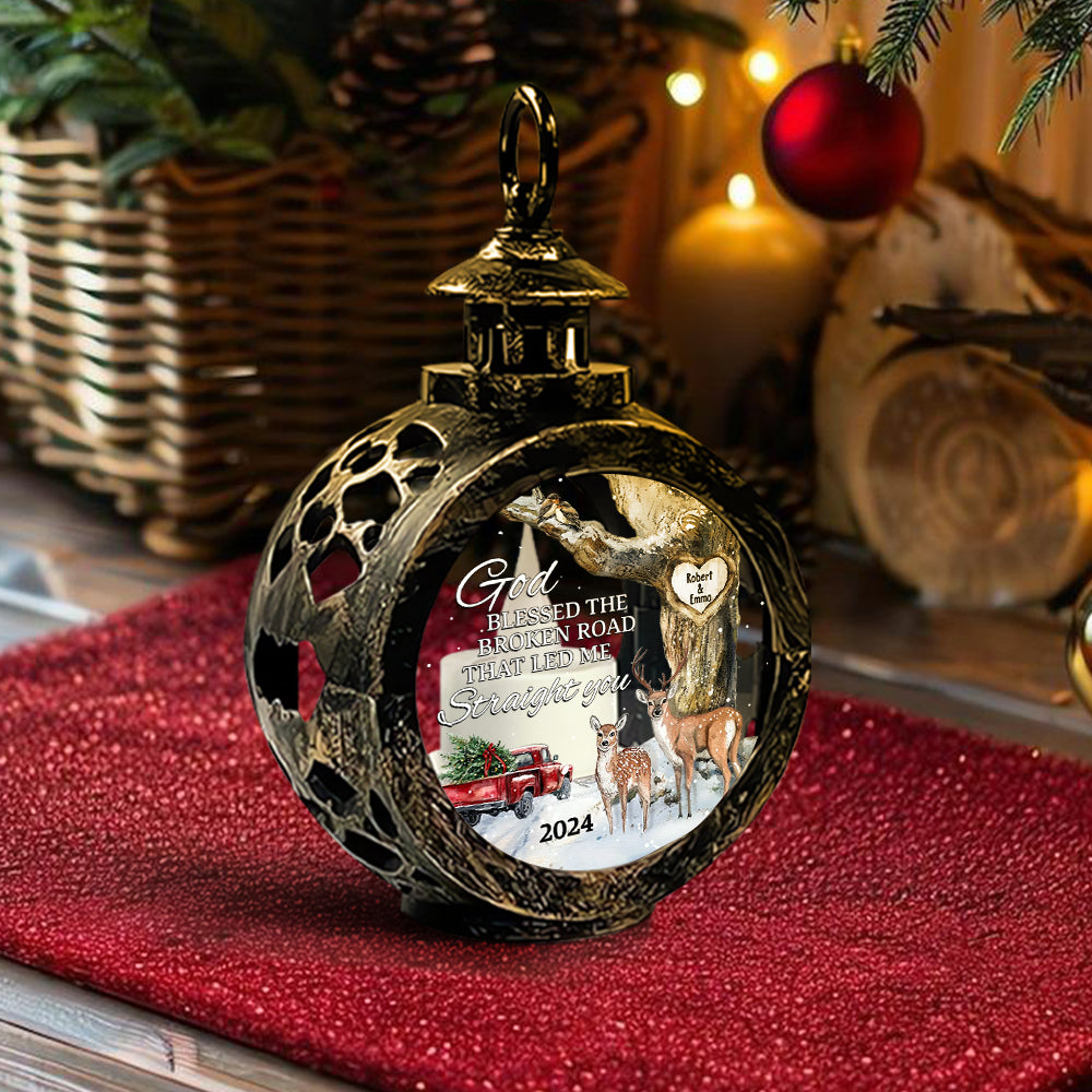 God Blessed The Broken Road - Personalized Couple Round Lantern With Light
