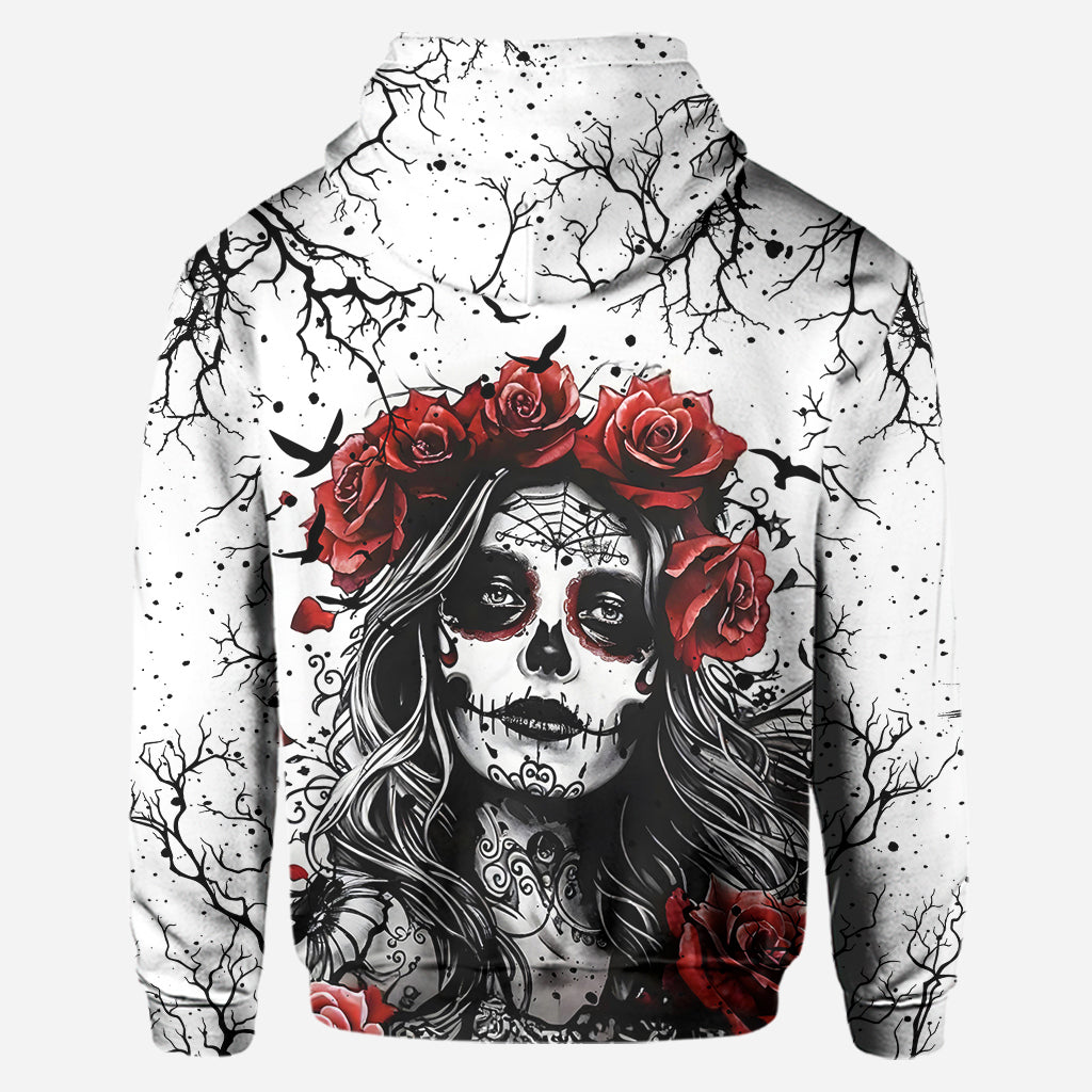 Skull And Red Roses - Personalized Skull Hoodie and Leggings
