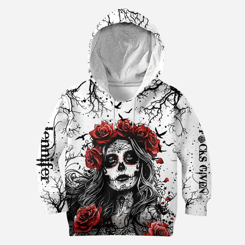 Skull And Red Roses - Personalized Skull Hoodie and Leggings