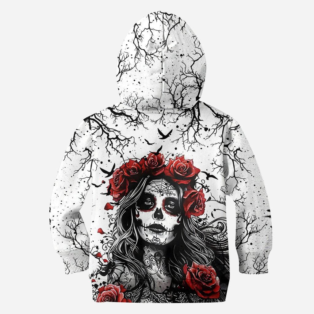 Skull And Red Roses - Personalized Skull Hoodie and Leggings