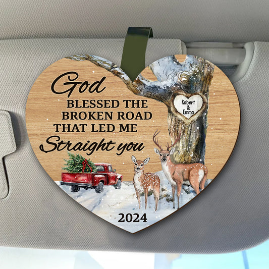 God Blessed The Broken Road That Leds Me To You - Personalized Couple Shaped Car Visor Clip