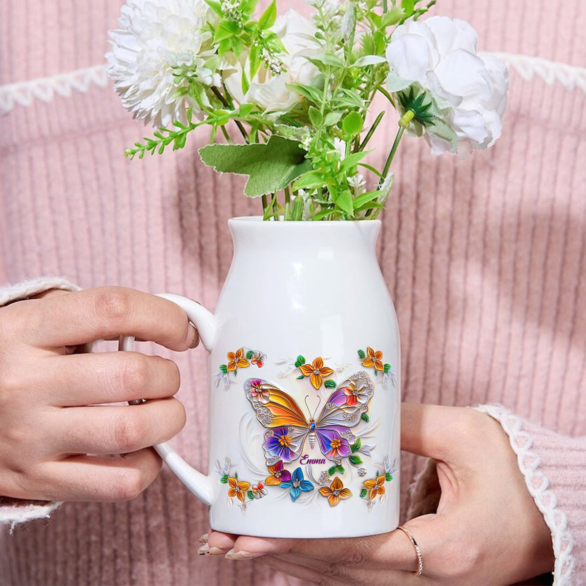 Stunning Butterfly Dragonfly Hummingbird - Personalized Butterfly Ceramic Flower Vase