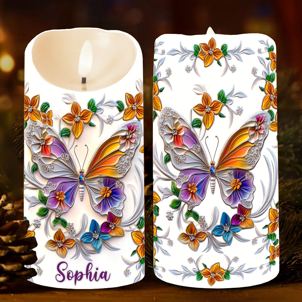 Beautiful Butterfly Bee Dragonfly Hummingbird - Personalized Butterfly Flameless Candle