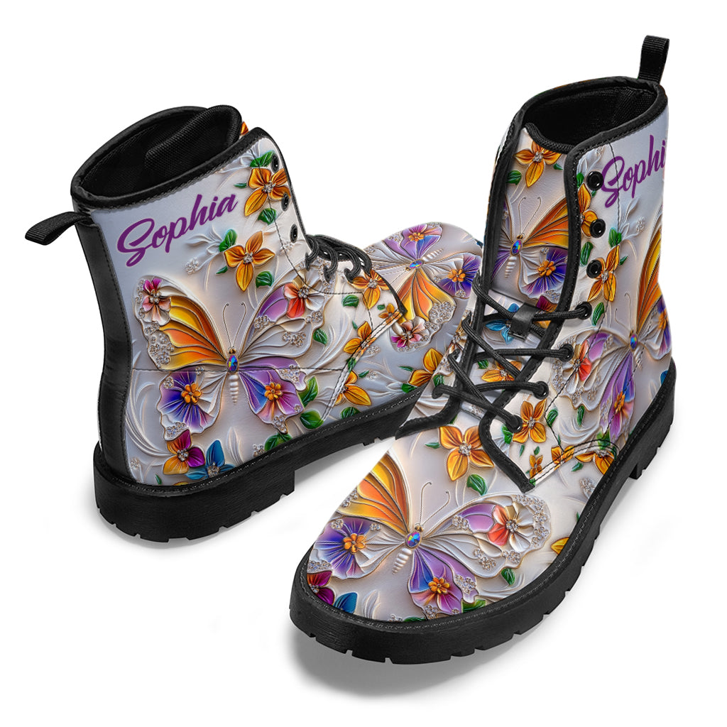 Walk With Faith - Personalized Butterfly Leather Boots
