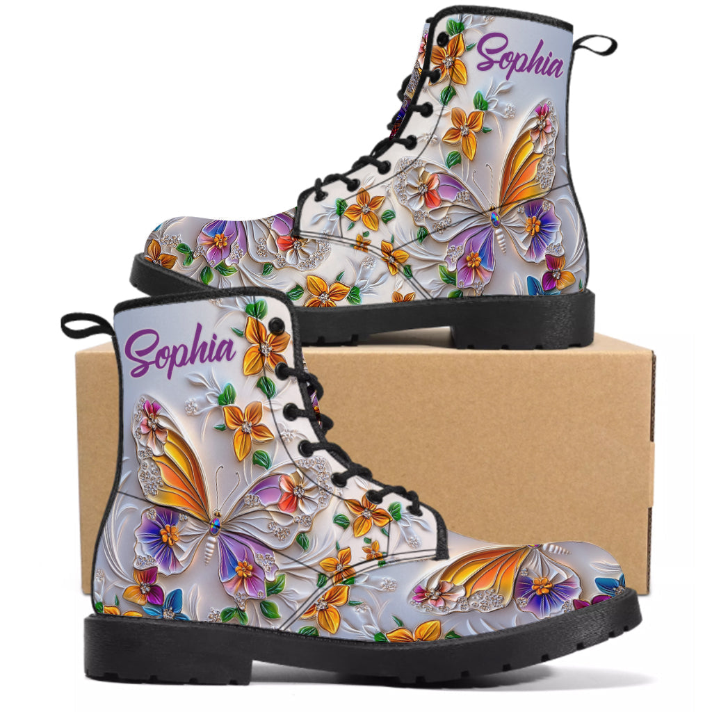 Walk With Faith - Personalized Butterfly Leather Boots