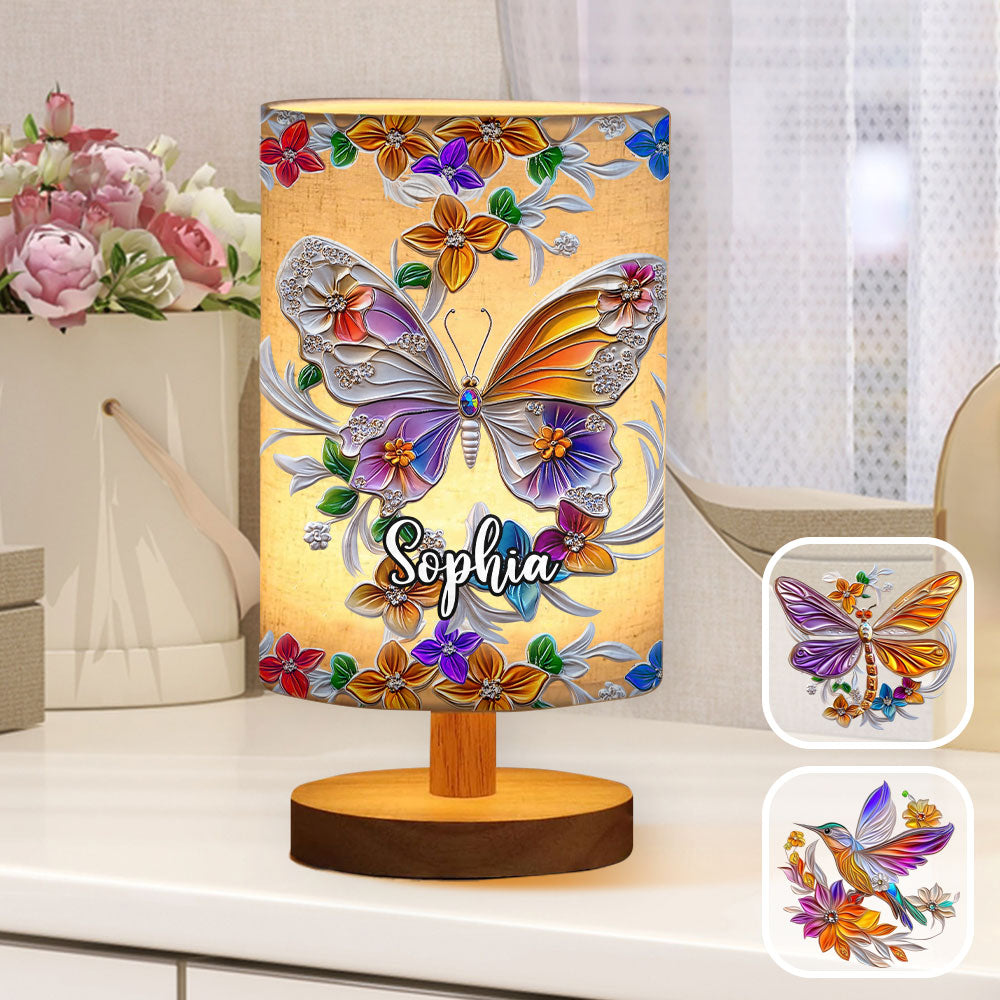 Stunning Butterfly Dragonfly Hummingbird - Personalized Butterfly Tableside Lamp with Wood Base