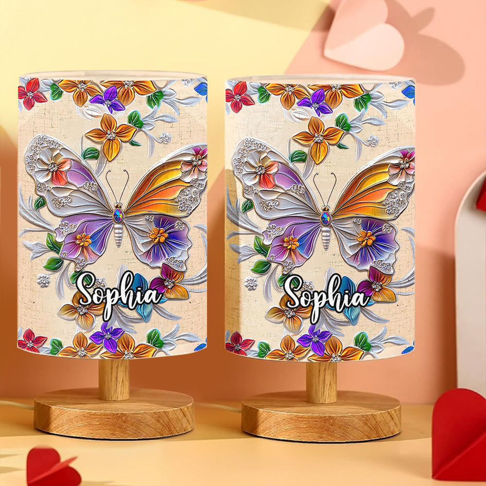 Stunning Butterfly Dragonfly Hummingbird - Personalized Butterfly Tableside Lamp with Wood Base