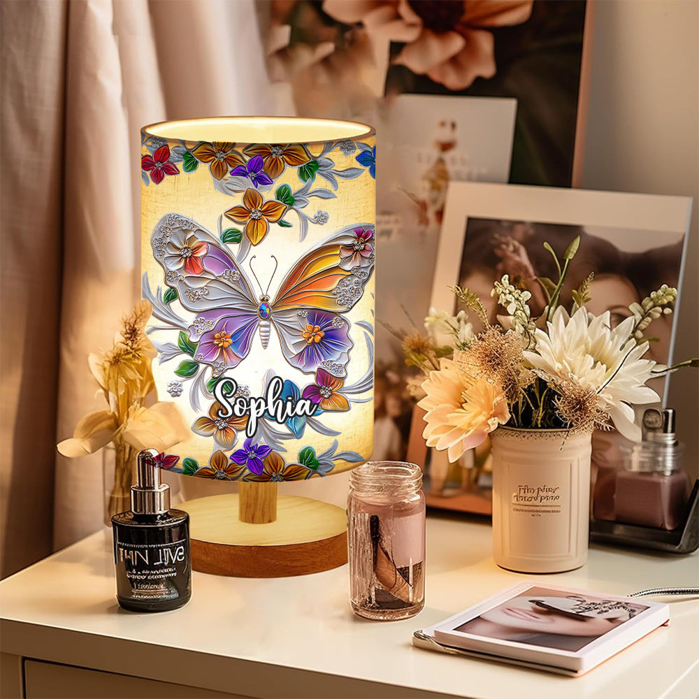Stunning Butterfly Dragonfly Hummingbird - Personalized Butterfly Tableside Lamp with Wood Base