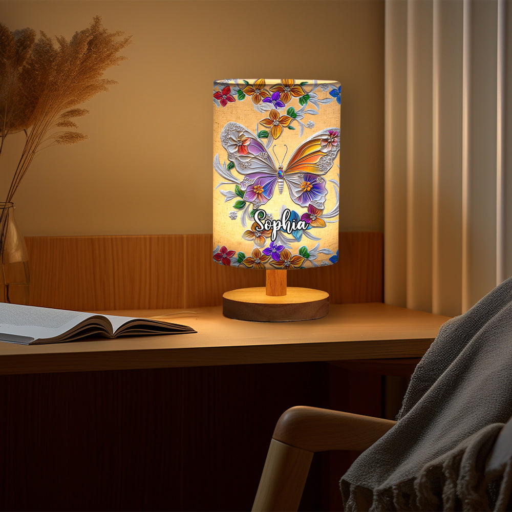 Stunning Butterfly Dragonfly Hummingbird - Personalized Butterfly Tableside Lamp with Wood Base