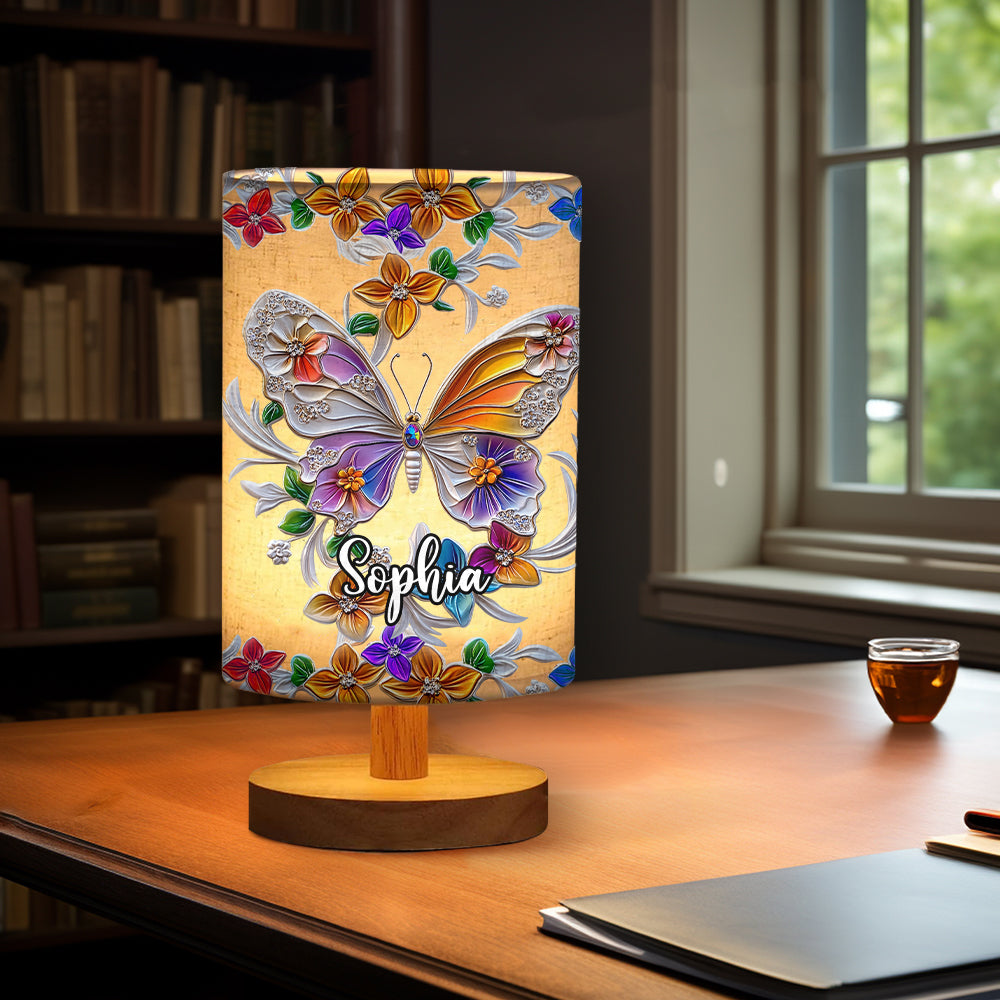 Stunning Butterfly Dragonfly Hummingbird - Personalized Butterfly Tableside Lamp with Wood Base