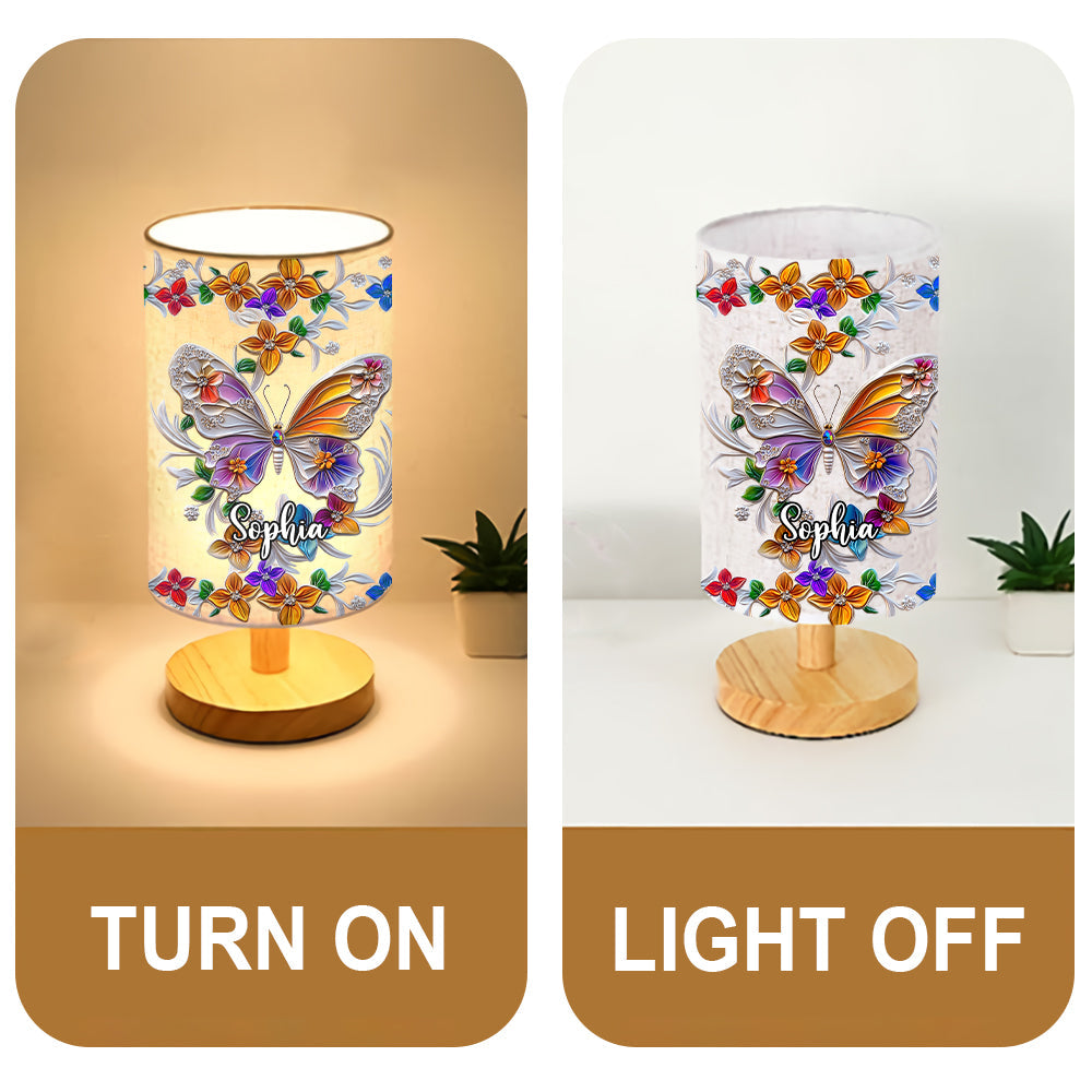 Stunning Butterfly Dragonfly Hummingbird - Personalized Butterfly Tableside Lamp with Wood Base