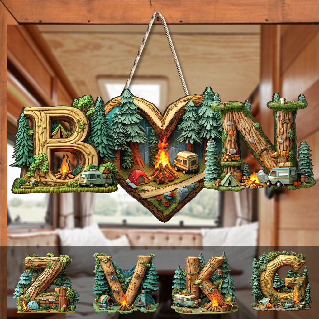 Camping Couple Letter - Personalized Camping Custom Shaped Wood Sign