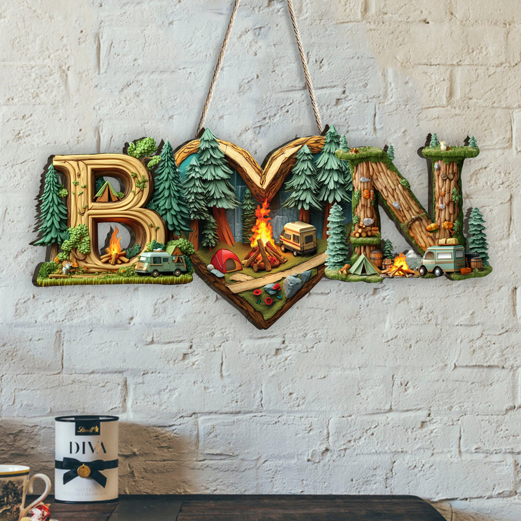 Camping Couple Letter - Personalized Camping Custom Shaped Wood Sign